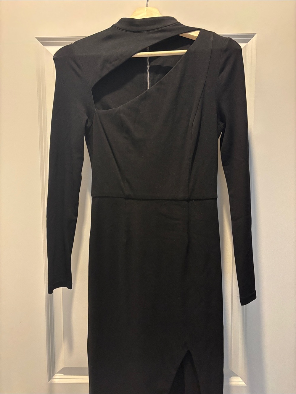 Asymmetric Black Long-Sleeve Cutout Dress